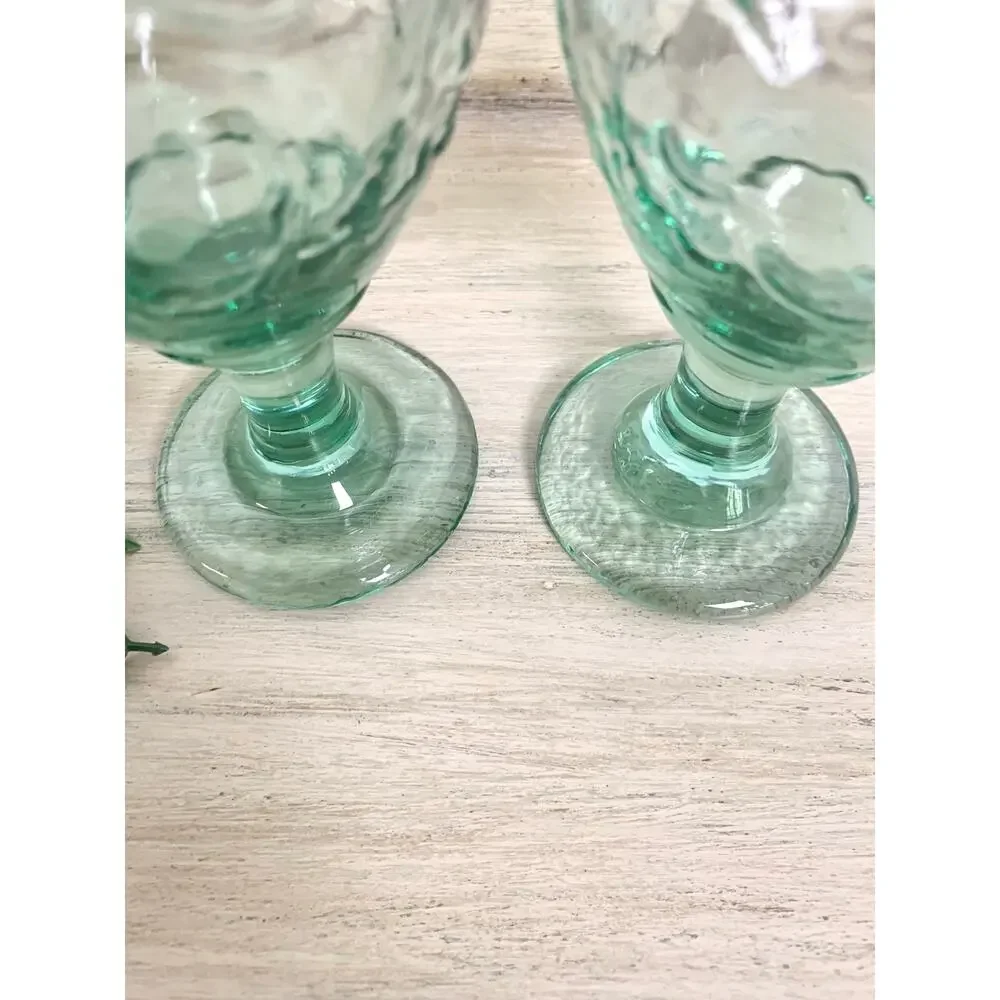 Vintage Libbey Orchard Fruit Green Glass Water Goblets Set of 2 Cottagecore